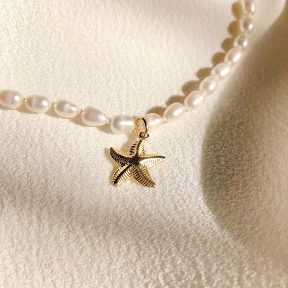 Real Pearl Necklace with Gold-filled Starfish Charm - Picture 3 of 4